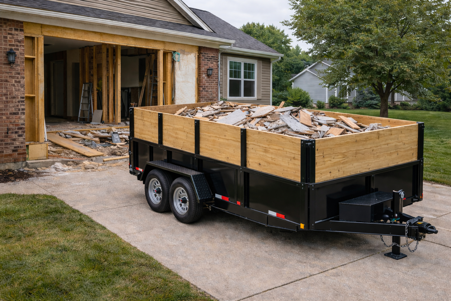 Dumpster rental in Grand Rapids MI with high-capacity trailer for renovation debris