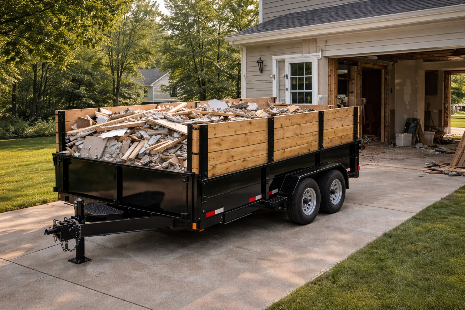 Dumpster rental in Greenville MI with high-capacity trailer for renovation debris