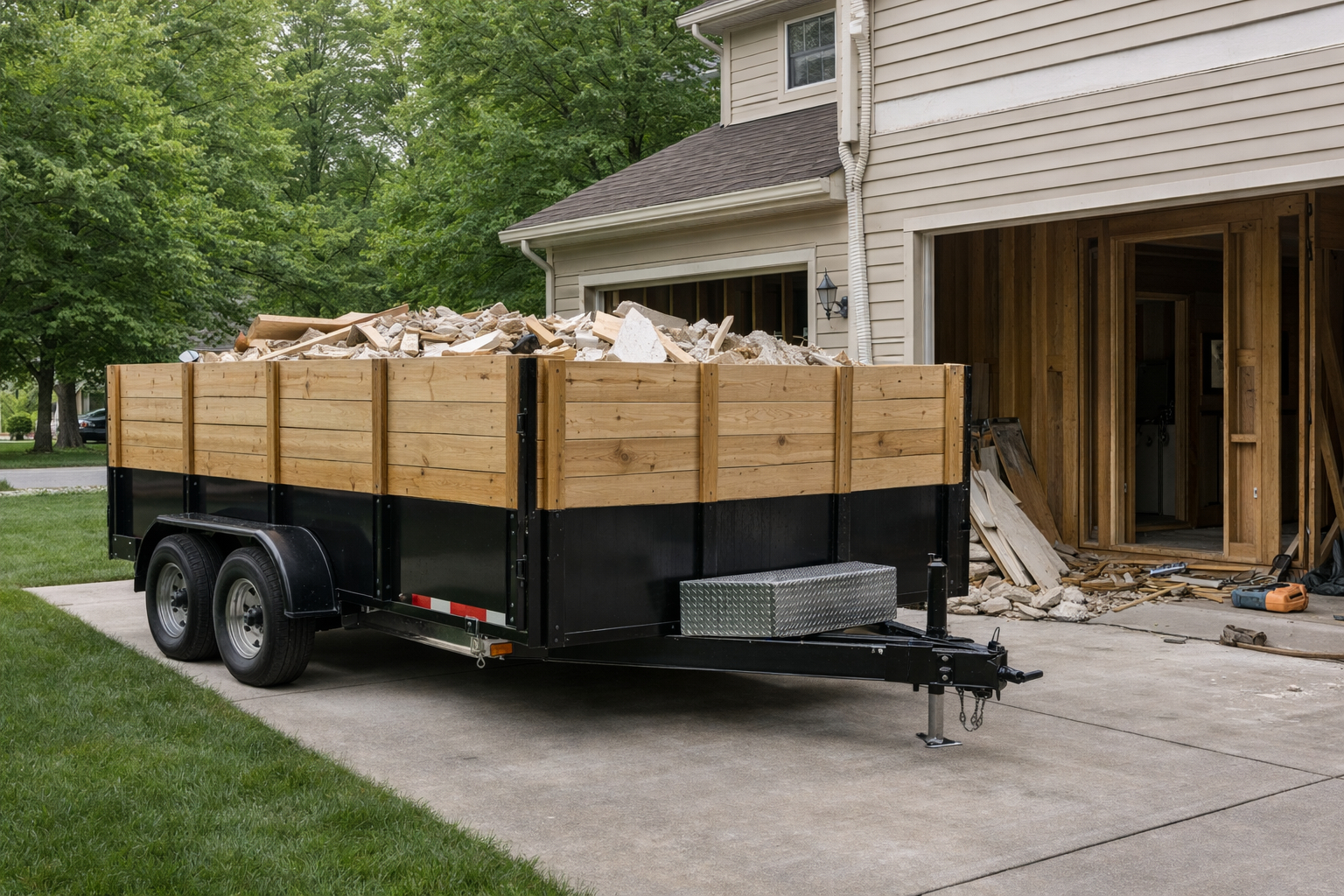 Dumpster rental in Lowell MI with high-capacity trailer for renovation debris