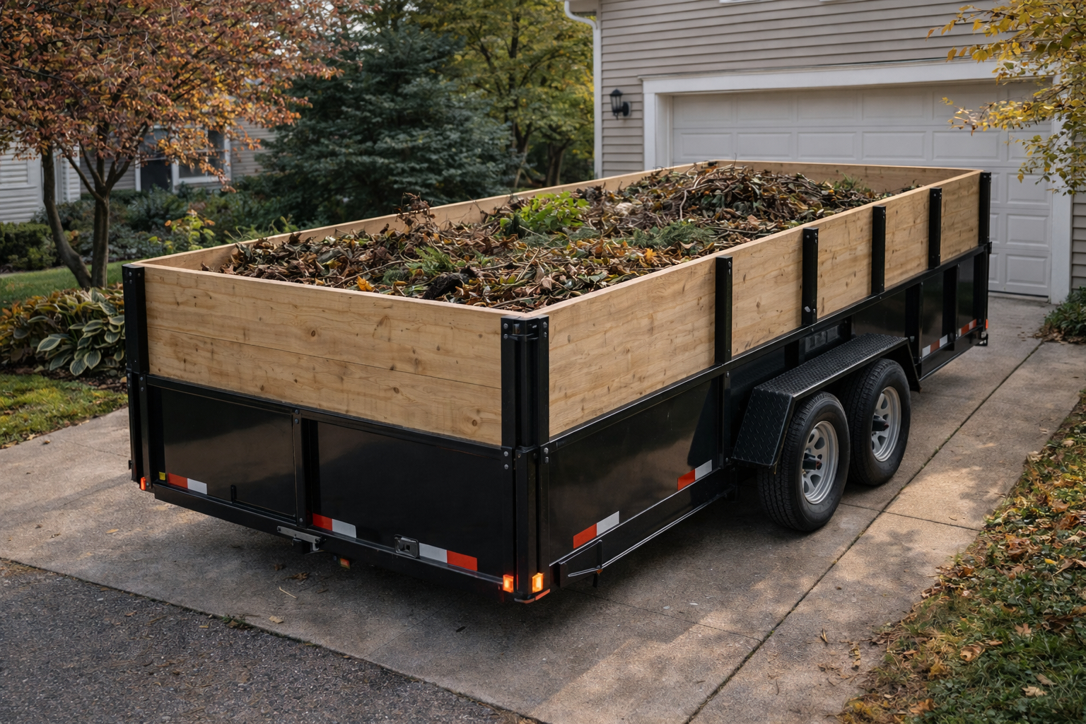Yard cleanup dumpster rental in Grand Rapids MI with high-capacity trailer