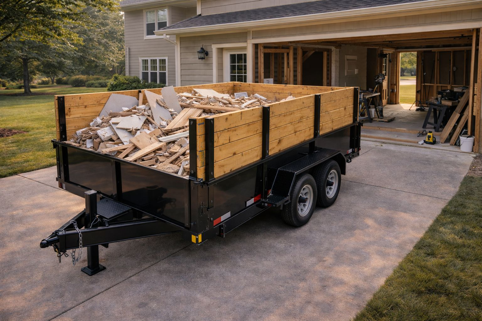 Dumpster rental in Comstock Park MI with high-capacity trailer for renovation debris