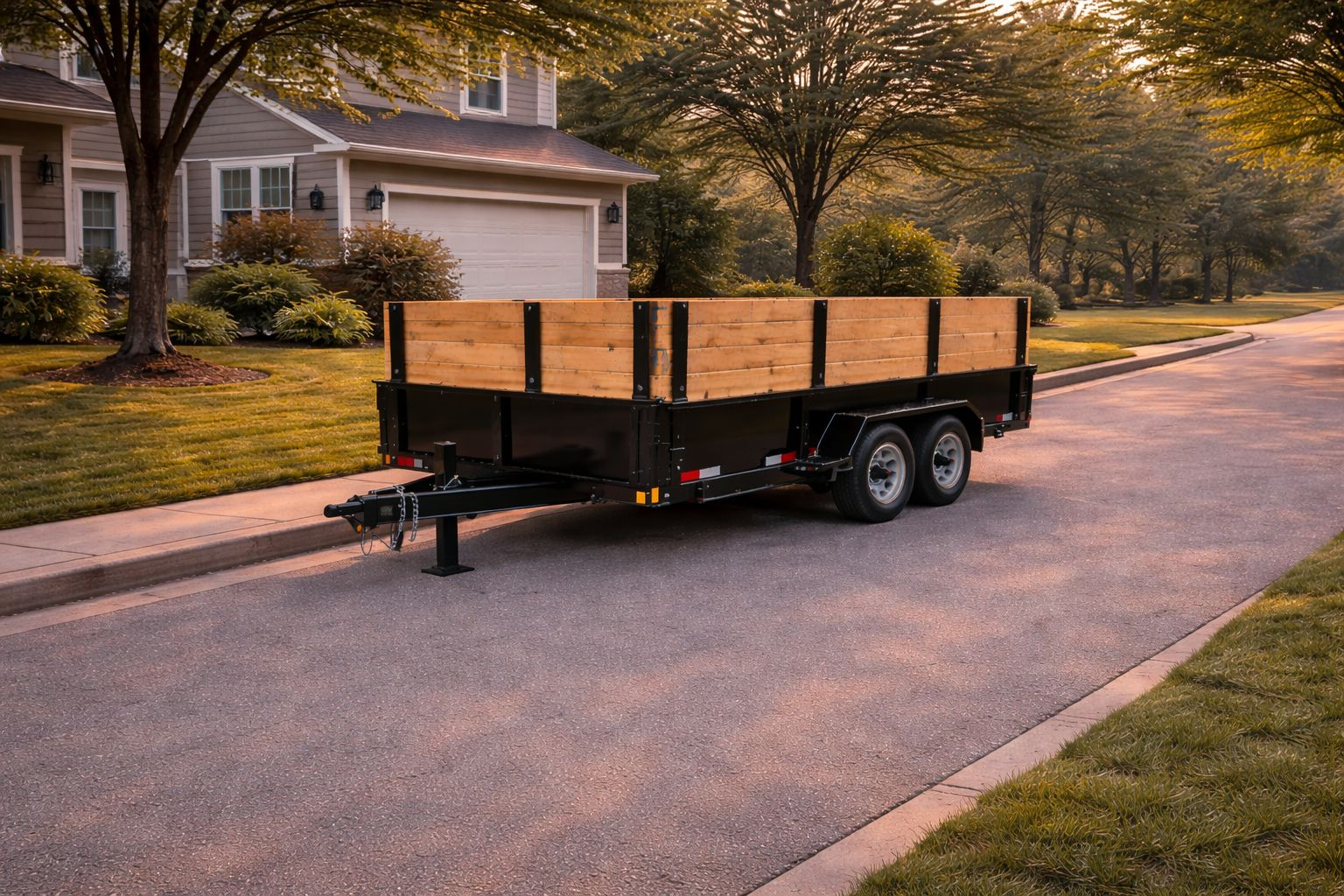 Dumpster trailer delivery in Belding MI with high-capacity wood wall trailer