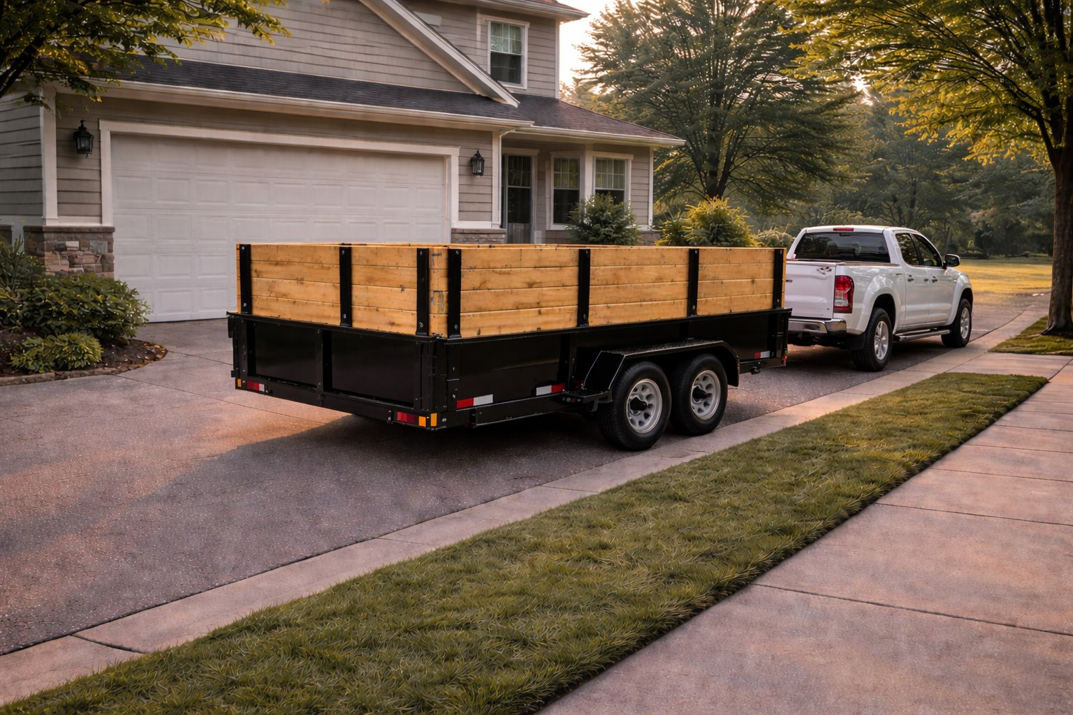 Dumpster trailer delivery in Comstock Park MI with high-capacity wood wall trailer