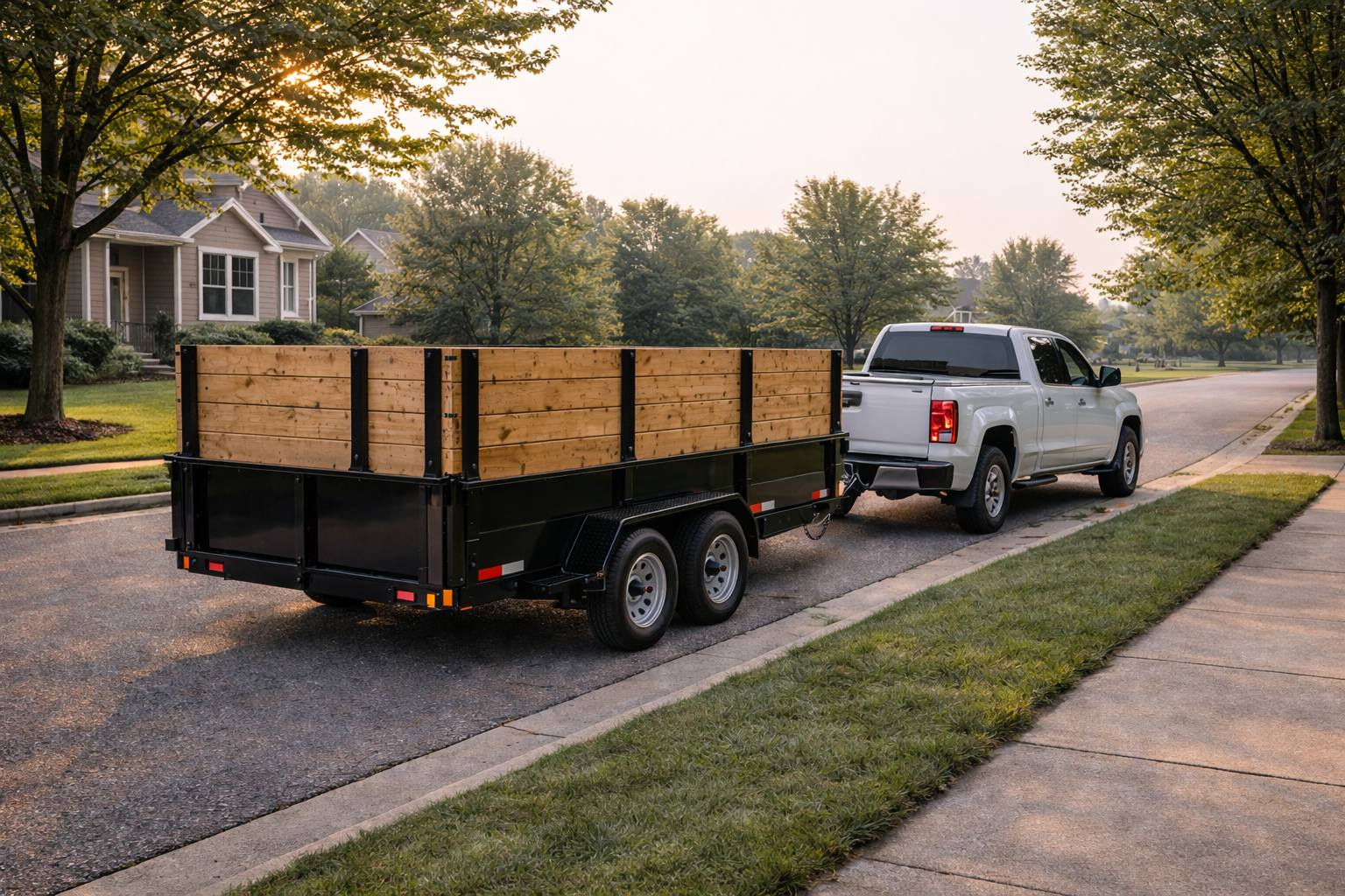 Dumpster trailer delivery in Ionia MI with high-capacity wood wall trailer